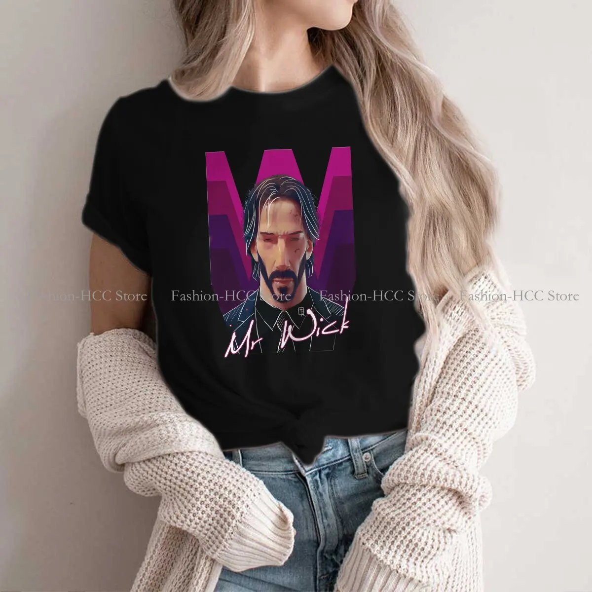 Classic Newest Polyester TShirts John Wick Movie Women Graphic Streetwear T Shirt Round Neck