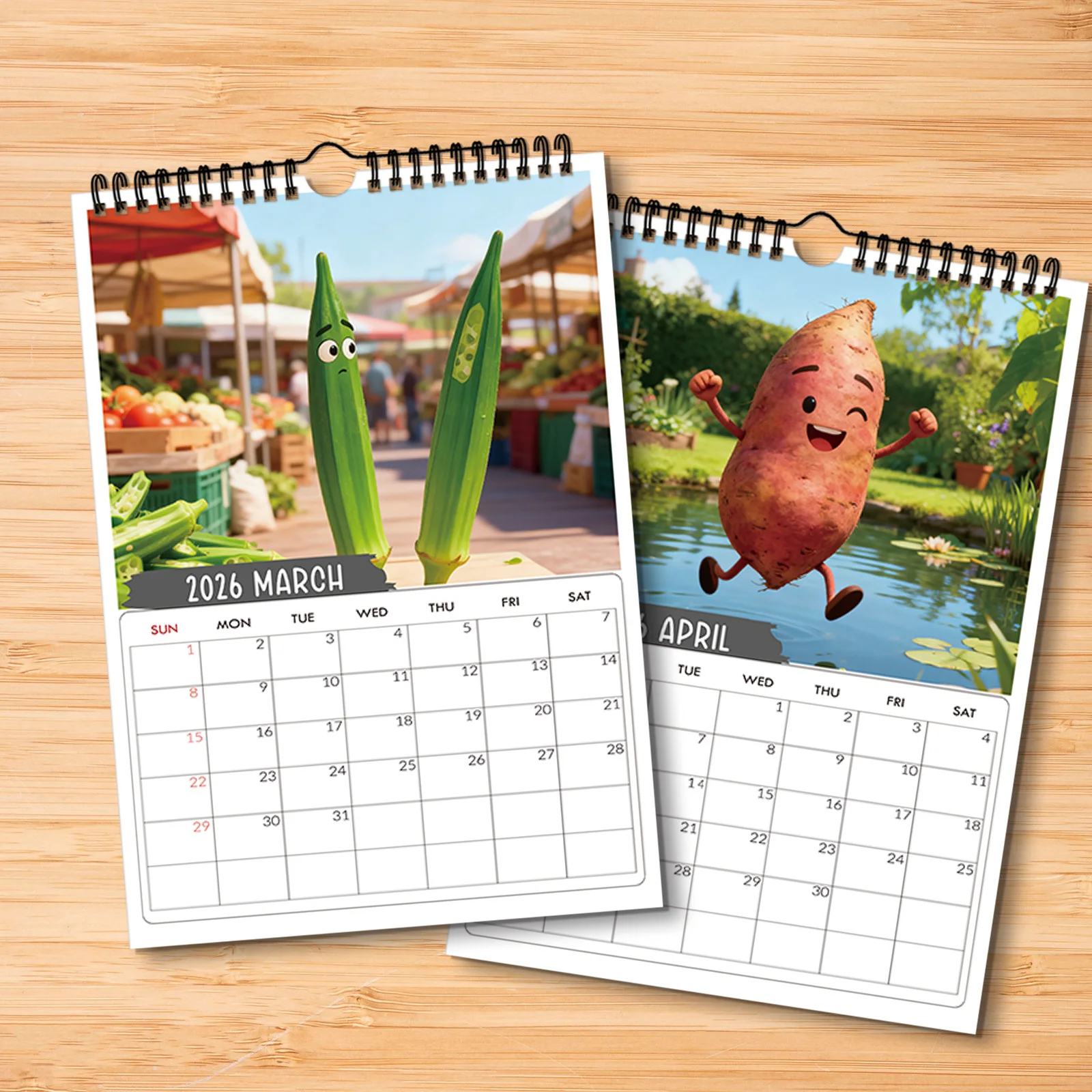 1 lustiger anthropomorpher Gemüsekalender, passend für Küchendekoration, ideal für kreative Designliebhaber, schönes Neujahrsgeschenk