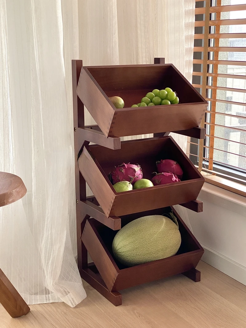 Minimalist medieval solid wood shelf with multiple compartments for storage