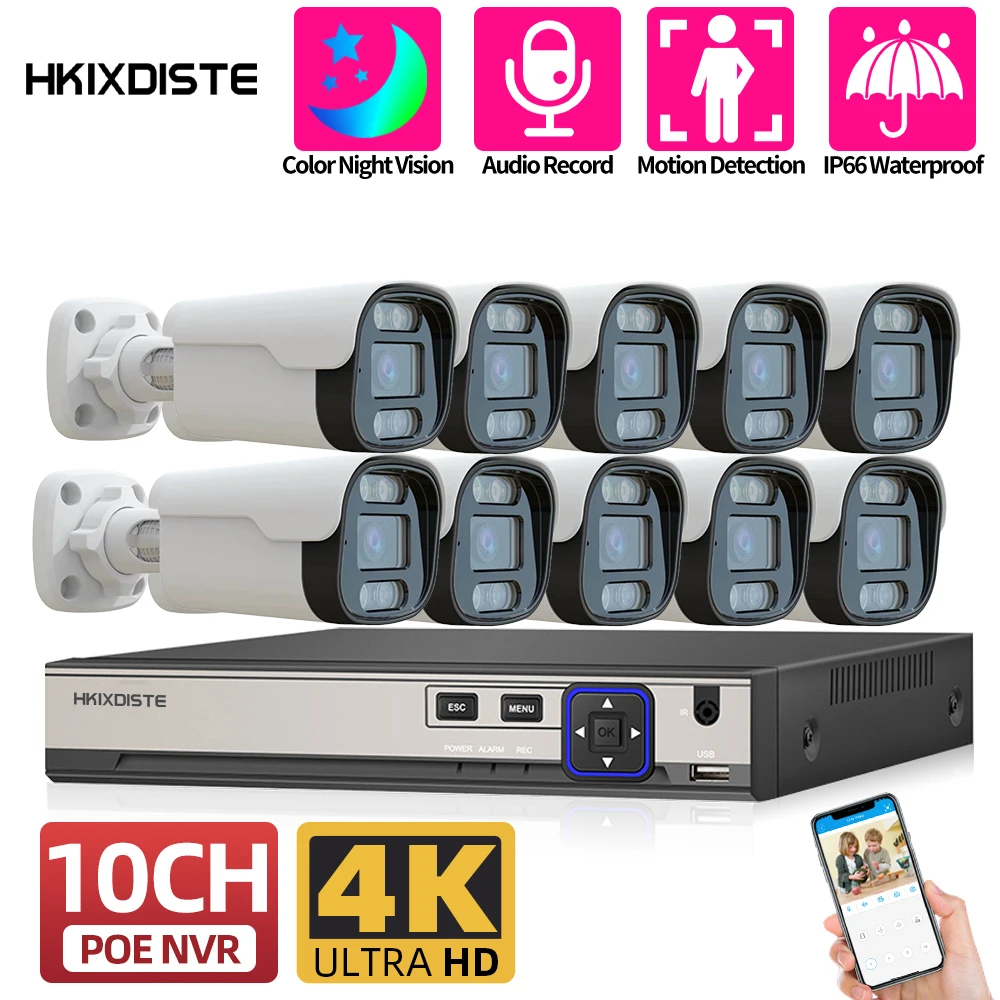 4K 8CH POE NVR Kit Metal Outdoor CCTV Camera Security System Waterproof 8MP IP Bullet Camera Surveillance Set Video Audio Record