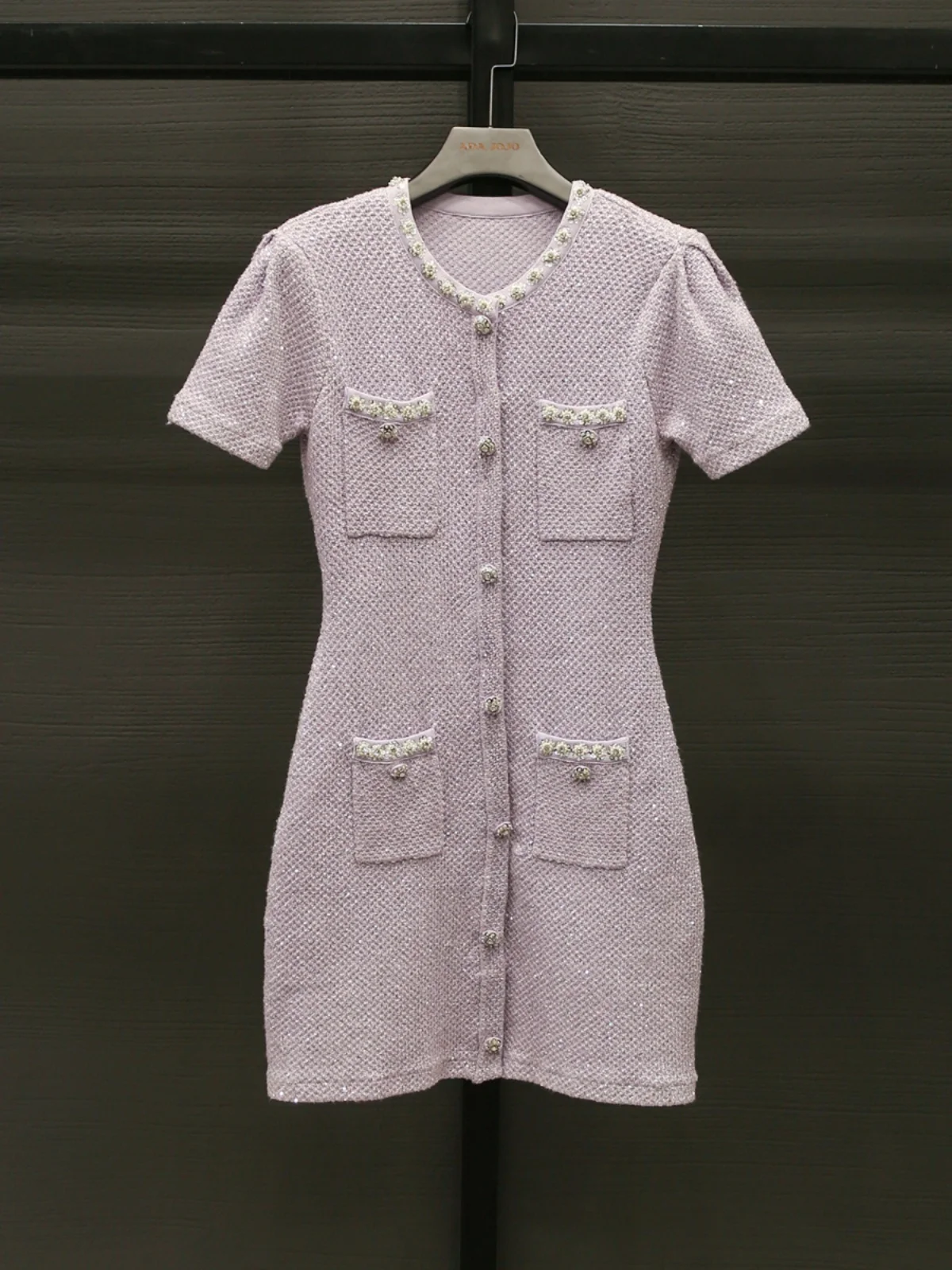 

Pure SP Home Summer 2024 Women's Knitted Dr iny Sequin Heavy Embroidery Fragile Sle High Waist ort Sve A-Lin...