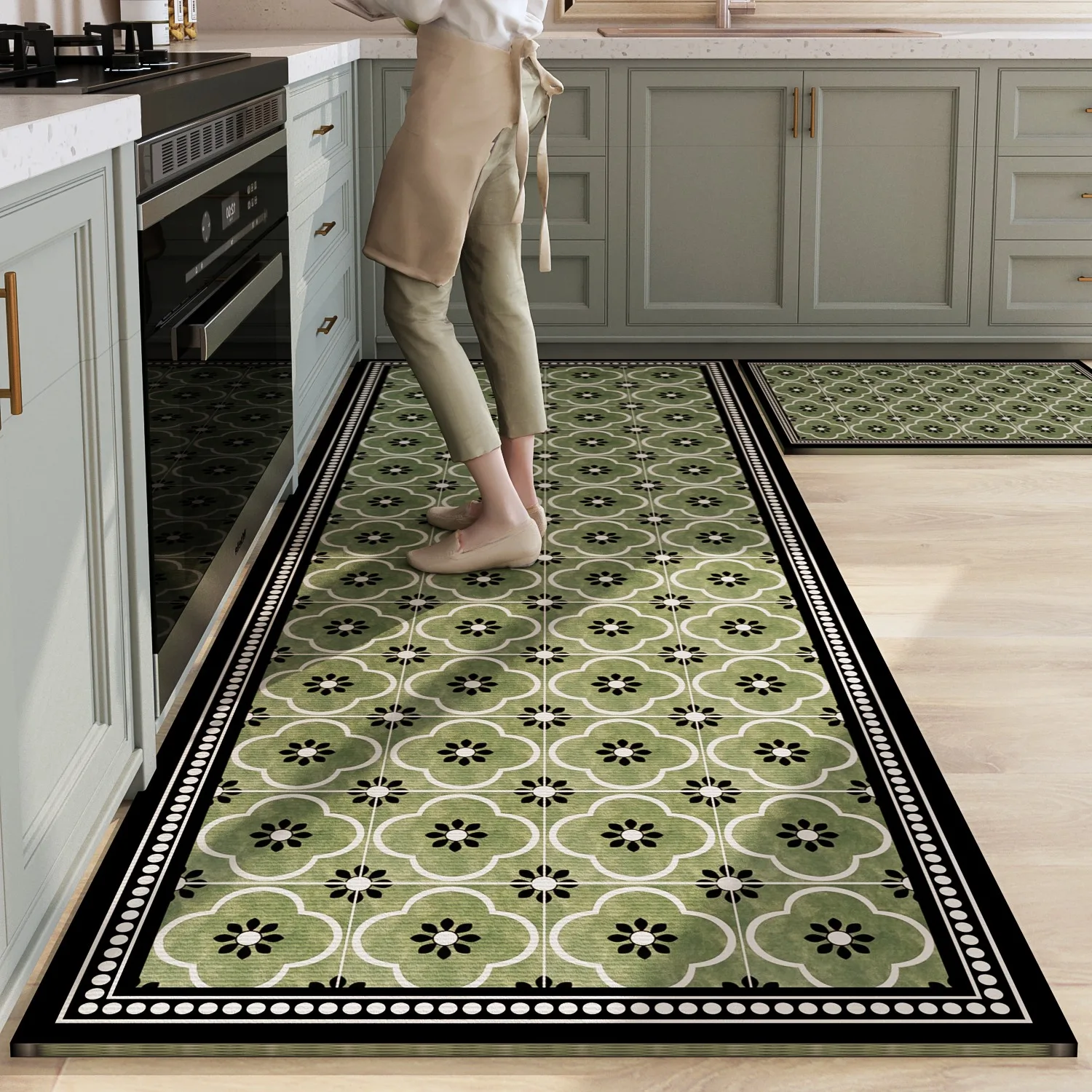 

Кухонный напольный коврик, водонепроницаемый нескользящий кожаный ковер, ПВХ, зеленый плед, маслостойкий коврик, украшение для дома, длинные коврики для ног Alfombra