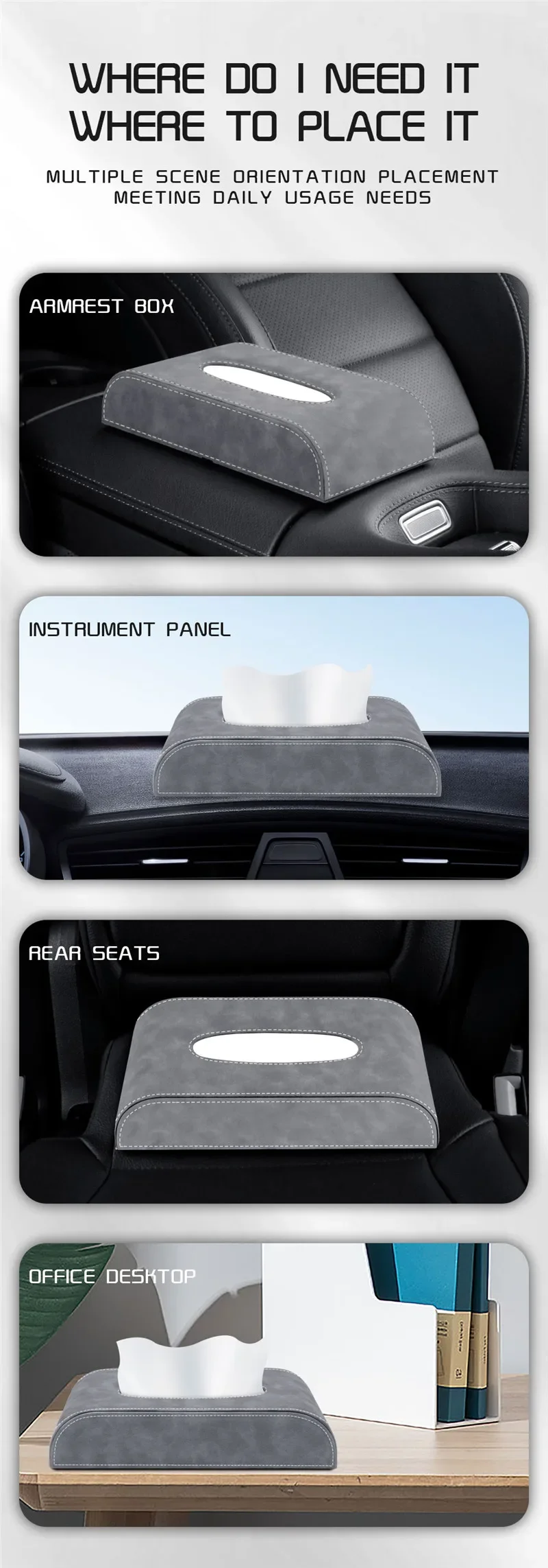 Auto-Taschentuchhalter, universell passender Taschentuchspender für Mittelkonsole, Box-Abdeckung, Rücksitzvisier, weiches, rutschfestes Autozubehör – Detail 4