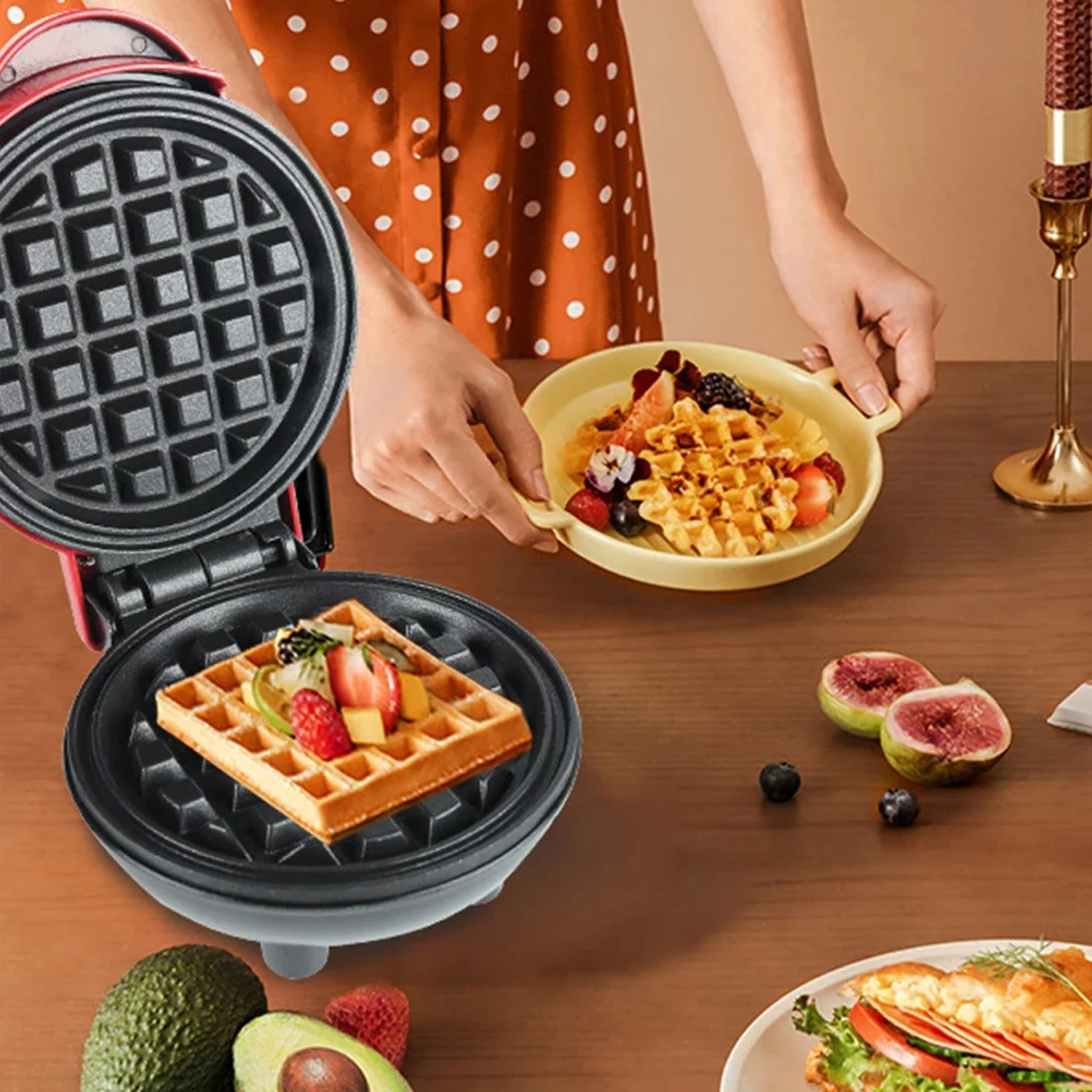 Mesin pembuat wafel Mini bentuk hati, mesin Eggette kue telur gelembung Oven bentuk hati cinta dua sisi dengan dapat disesuaikan