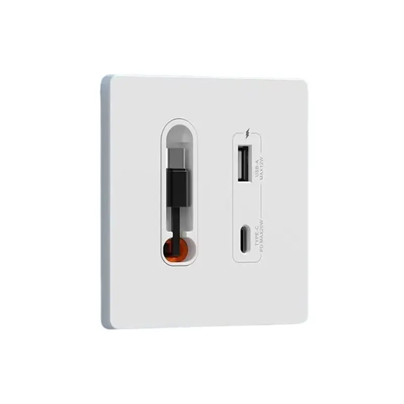 

EU Wall Mounted USB A Smart Socket Panel 20W PD Port With Retractable Cable Android Type-C Fast Charging For Home-A78U