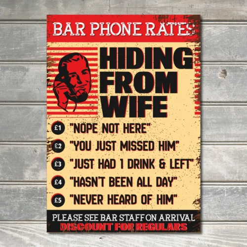 Hiding From The Wife Funny Pub Sign Bar Man Cave Garden Shed Metal Plaque Gift