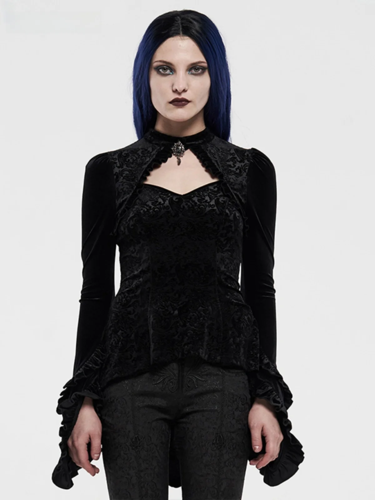 Gothic Velvet Hollow out Base Shirt Women's V-Neck Sleeveless Slim Fit Inner Wear T-Shirt Court Atmosphere Polyester Fiber
