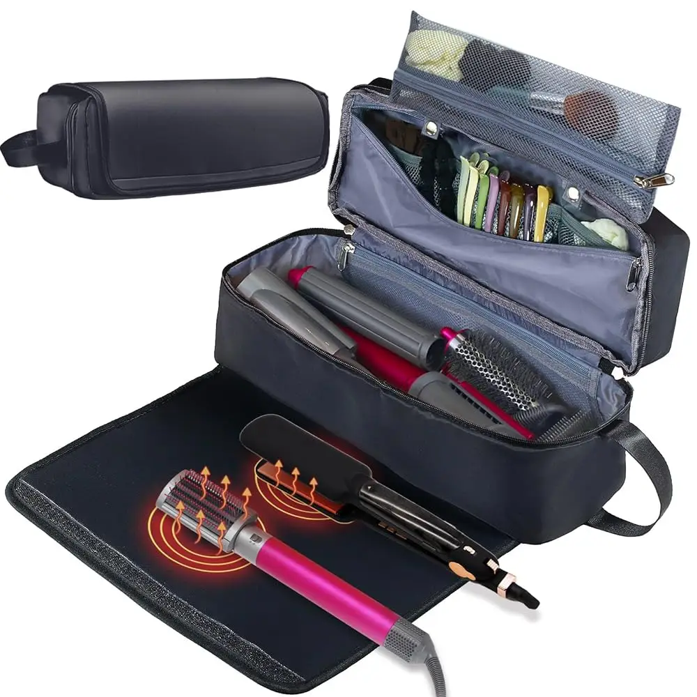 

Hair Tools Travel Bag With Heat Resistant Mat Hair Styling Accessories Storage Case For Hair Dryer Flat Iron Straightener