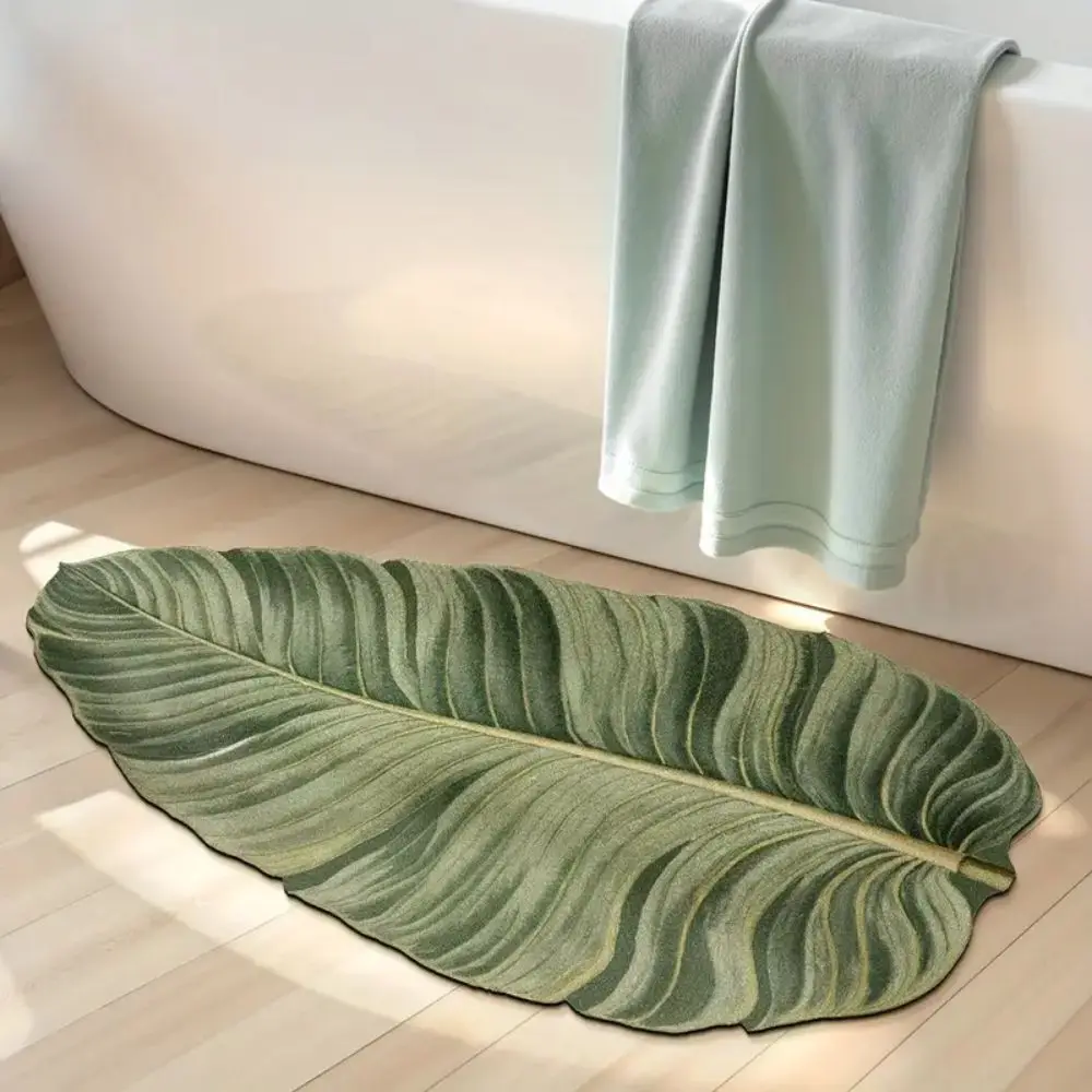 

VIKAMA Green Leaf-Shaped Printed Carpet Home Decoration, Bathrooms And Entrance Door Mats, Highly-Absorbent And Dirt-Resistant