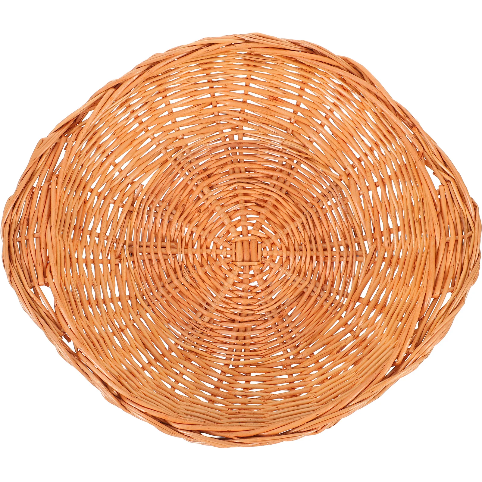 

Double Handle Wicker Serving Basket Handwoven Natural Fruit Bread Snack Storage Bowl Kitchen Organizer Tabletop Server