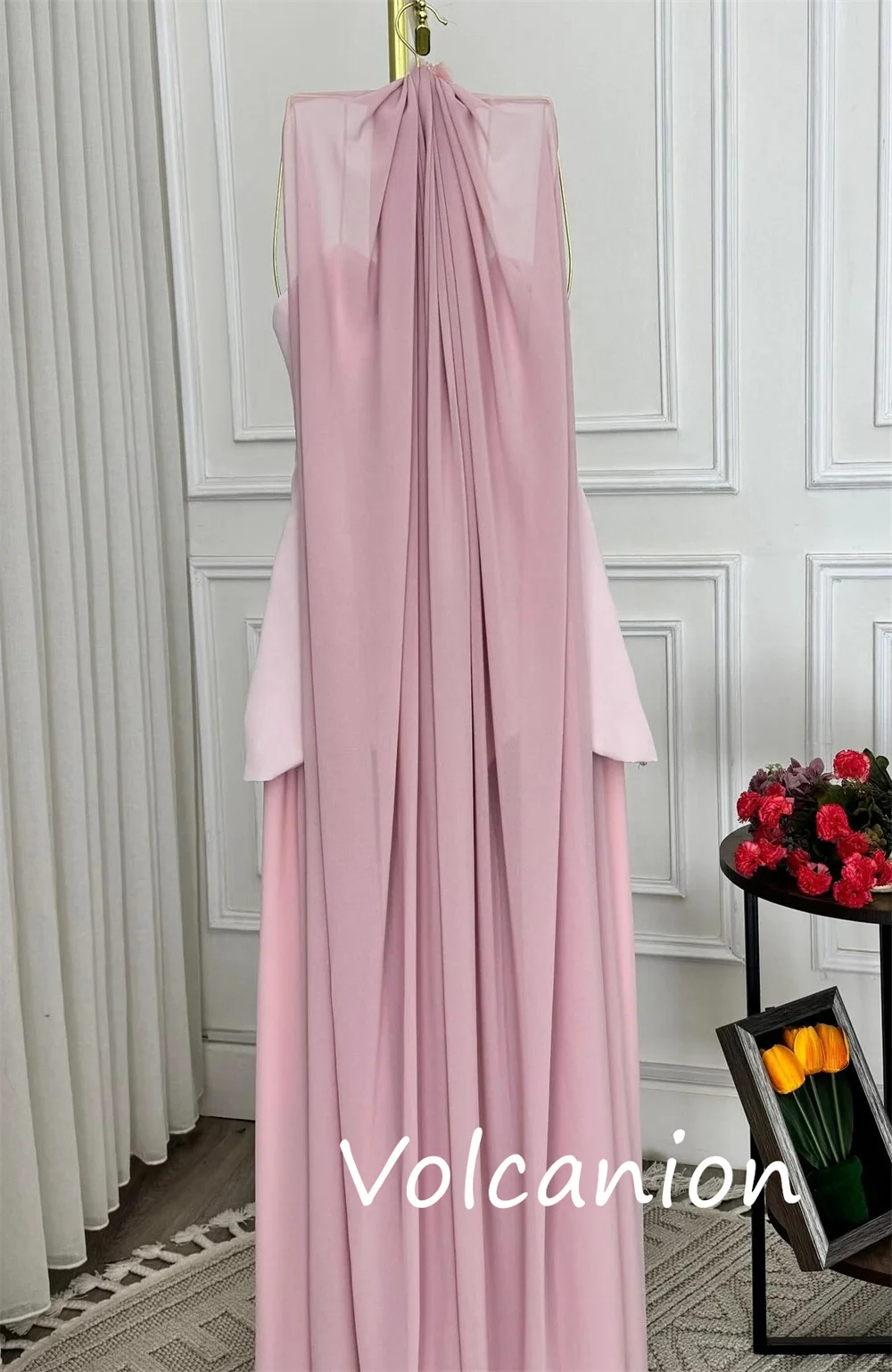 맞춤형 절묘한 단순 쉬폰 스팽글 주름 A 라인 끈이 없는 긴 드레스 맞춤형 행사 클래식