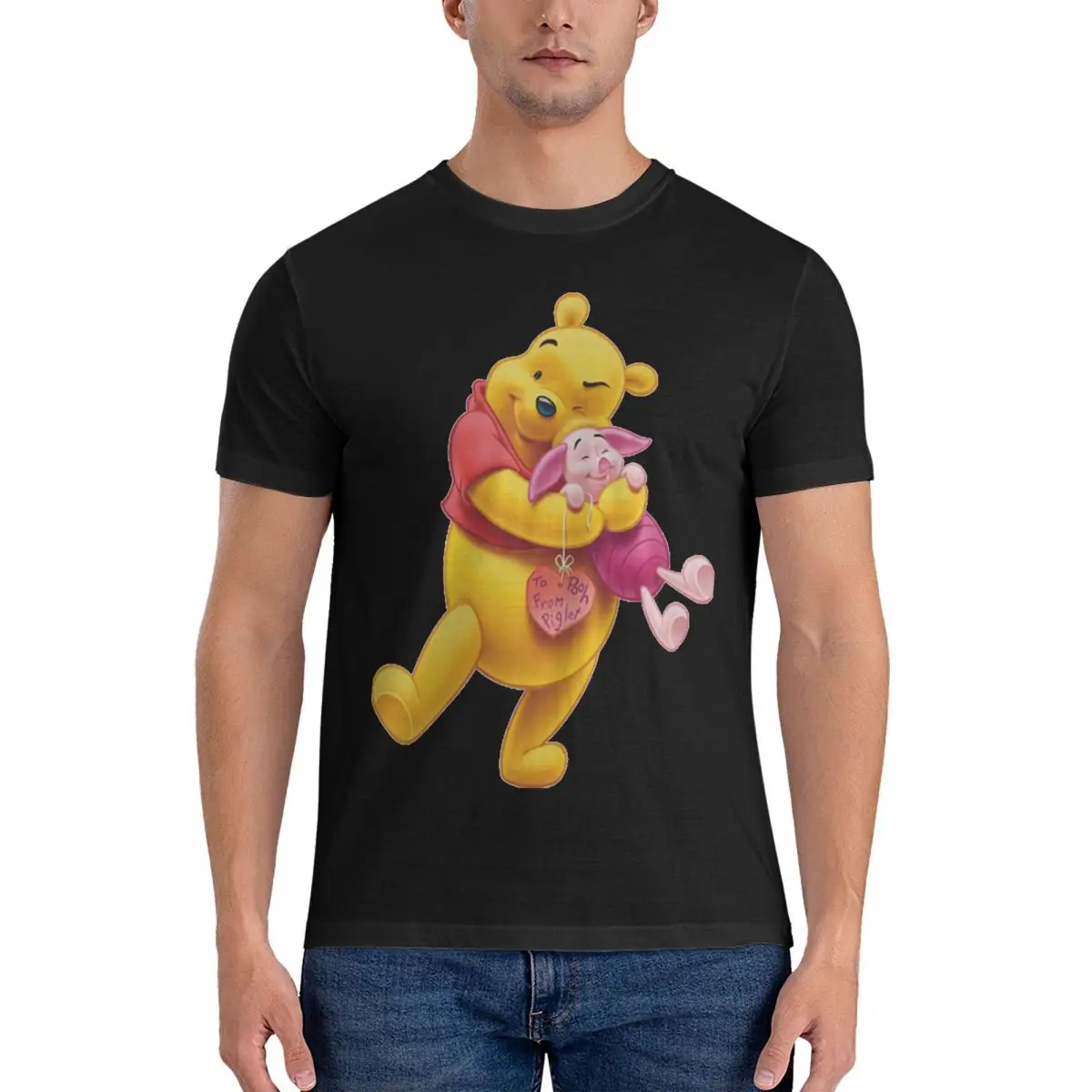 Anuncios And Piglet Men's T Shirt Disney Winnie The Pooh Leisure Tees Short Sleeve Round Collar T-Shirt Cotton Printing Clothing