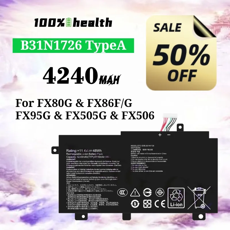

B31N1726 Type A/B 4240mAh Laptop Battery for ASUS FX80G/FX95G/FX505G/FX506 Lithium Rechargeable Battery