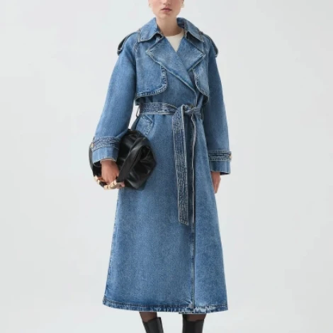 

Высококачественная винтажная джинсовая куртка свободного кроя из австралийского денима, длинный костюм свера с воротником средней длины