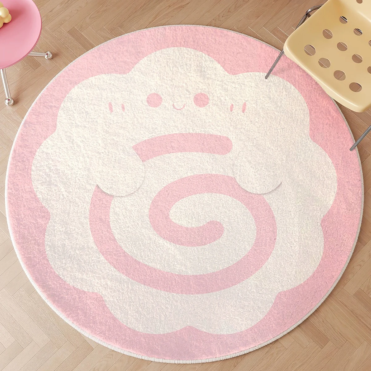 Pink Round Rugs Living Room Soft Plush Area Rug for Kids Girls Room Bedroom Carpet Bedside Floor Mat Cute Circle Home Decoration