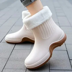 Ladies Comfortable Rain Boots Outdoor Non-slip Waterproof Women's Shoes Fashion Daily Warm Rain Boots Rubber Overshoes 2025