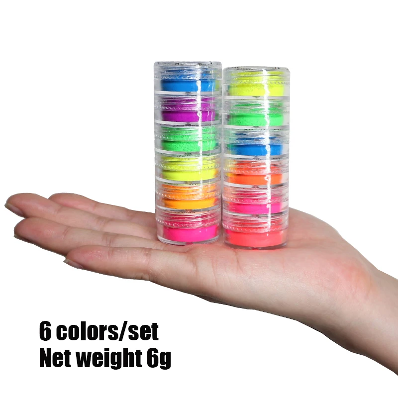 Neon Phosphor Pigment Powder Fluorescent Nail Glitter Set Shinny Ombre Chrome Dust DIY Gel Polish Manicure Nails Art Decoration image 6