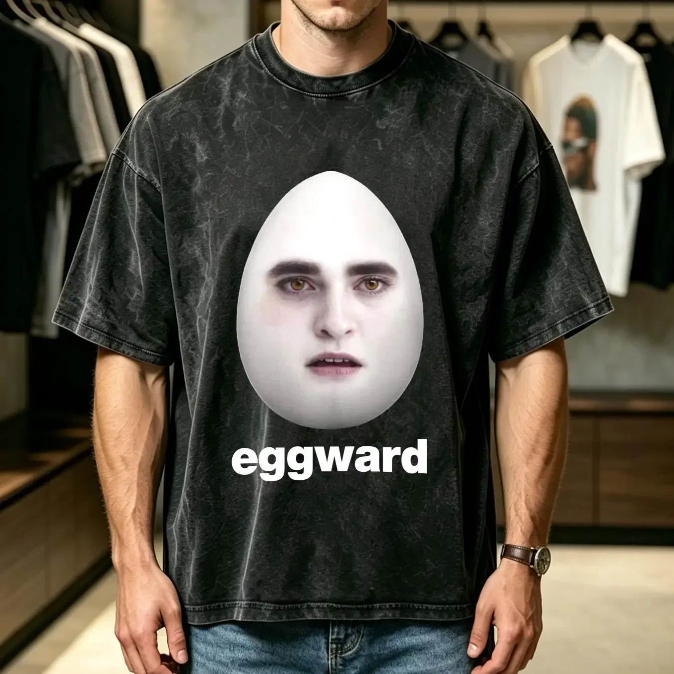 washed T Shirt Eggward Funny Meme Edward Cullen Parody Sarcastic Robert vintage Washed Versatile Top For Everyday Wear Casual