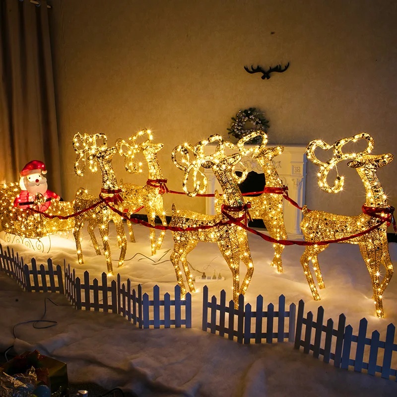 Christmas Light-emitting Iron Elk Jewelry Deer Pulling Santa Claus Sleigh Car Mall Hotel Window Holiday Atmosphere Ornaments