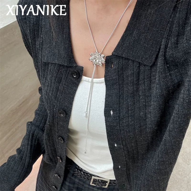 XIYANIKE Sparkling Firework Flower Long Necklaces For Women Fashion Adjustable Drawstring Sweater Chain Jewelry Gift Party