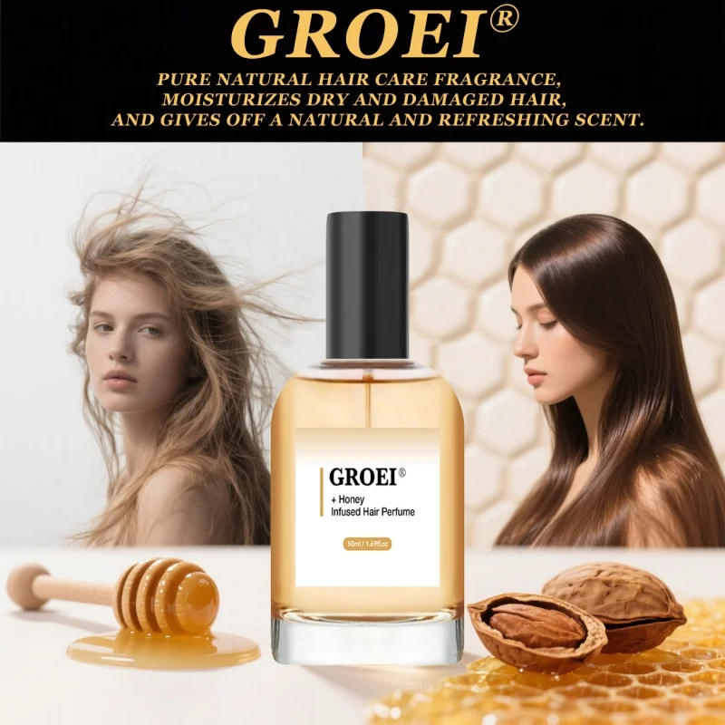 عطر GROEI Honey Infused Hair 50 مل - رائحة طبيعية بزيت الأركان، يغذي ويضف اللمعان ويحمي ويصلح الشعر التالف