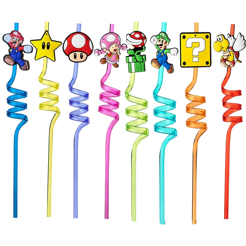 

Super Bros Straws 8pcs Cartoon Figure Party Favors Reusable Straw Marios Happy Birthday Decoration for Kids Toy Gift Baby Shower