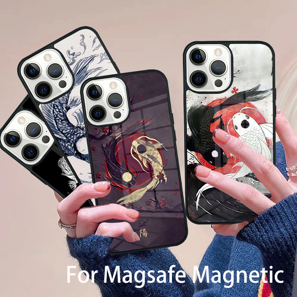 

Yin Yang Koi Phone Case Magesafe Magnetic Wireless Charge Cover For IPhone 16 11 12 13 14 15 Pro Max Plus Mini