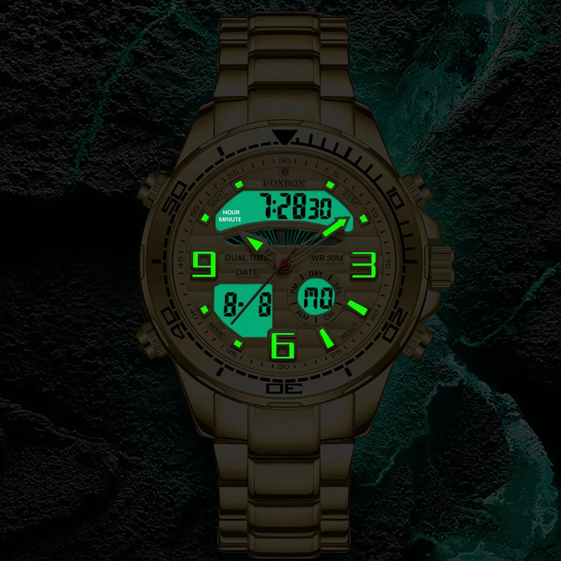 FOXBOX موضة جديدة ساعة رقمية للرجال العلامة التجارية الفاخرة ساعات رجالي رياضية مقاوم للماء كوارتز ساعة اليد الرجال Relogio Masculino