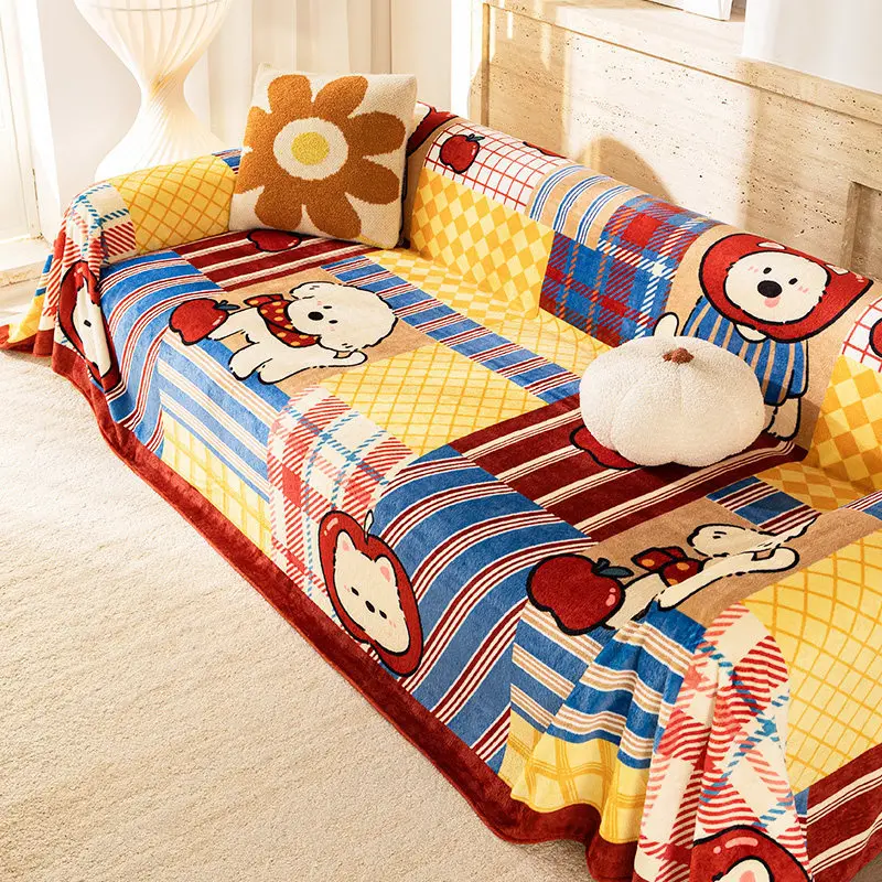 Cute Cartoon Sofa Cover Thickened in Winter New Blankets Suitable for Non-slip Pads in Autumn and Winter Home Textile Products