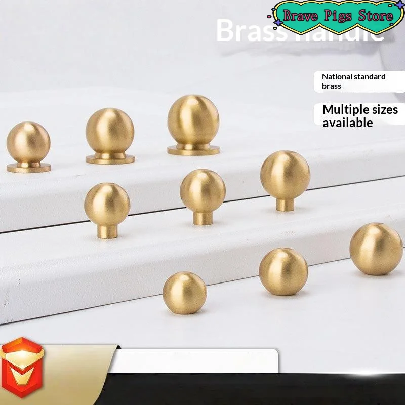 [HM]Retro Brass Ball Cabinet Knob Single Hole Matte Finish Solid Round Drawer Knob For Cupboard Wardrobe Furniture Decoration