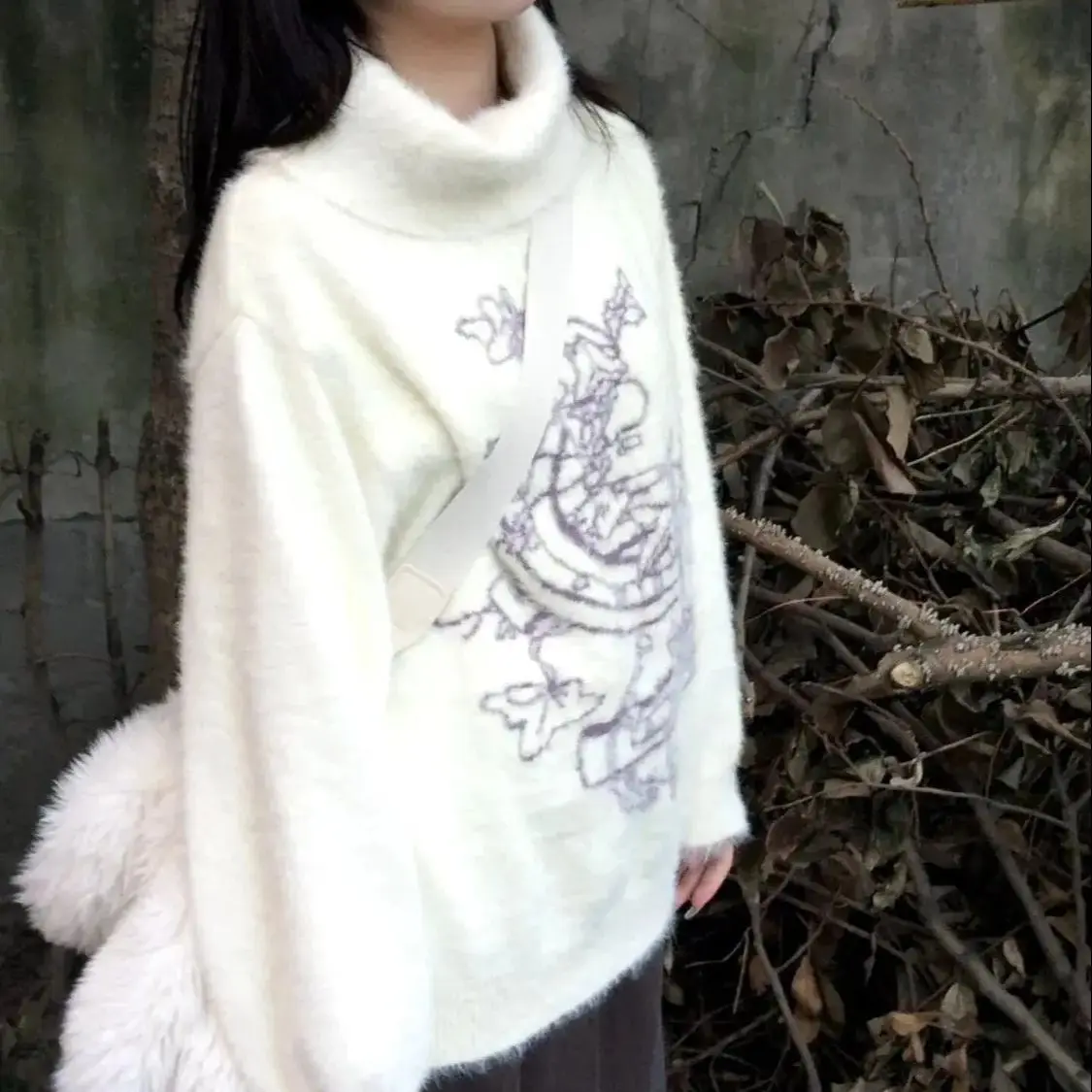 White Turtleneck Sweater Women Harajuku Oversized Korean Style Retro Comfortable Sweater Cute Casual Gothic Pullover Autumn