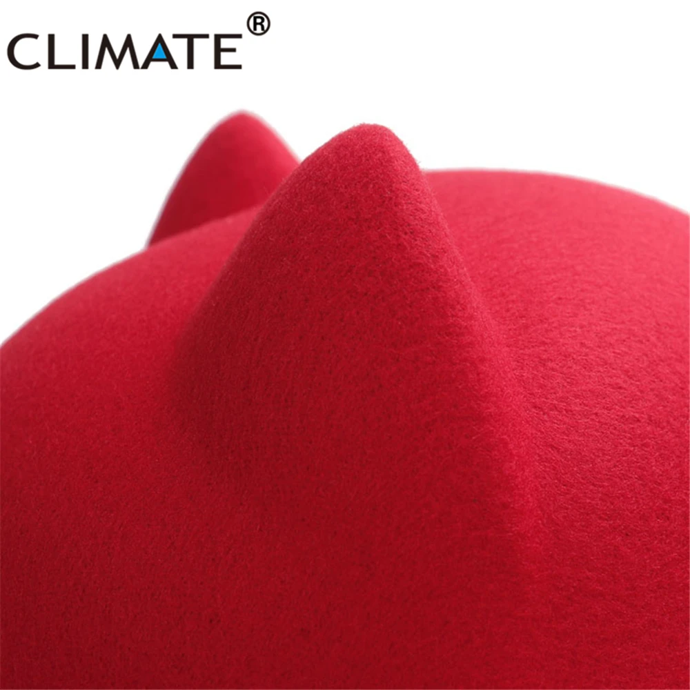 CLIMATE Women Cute Fedora Hat Hats for Woman Lovely Cat Ear Fedoras Fascinator Girls Cap Cute Fashion Polyester Woolen Cap Hat