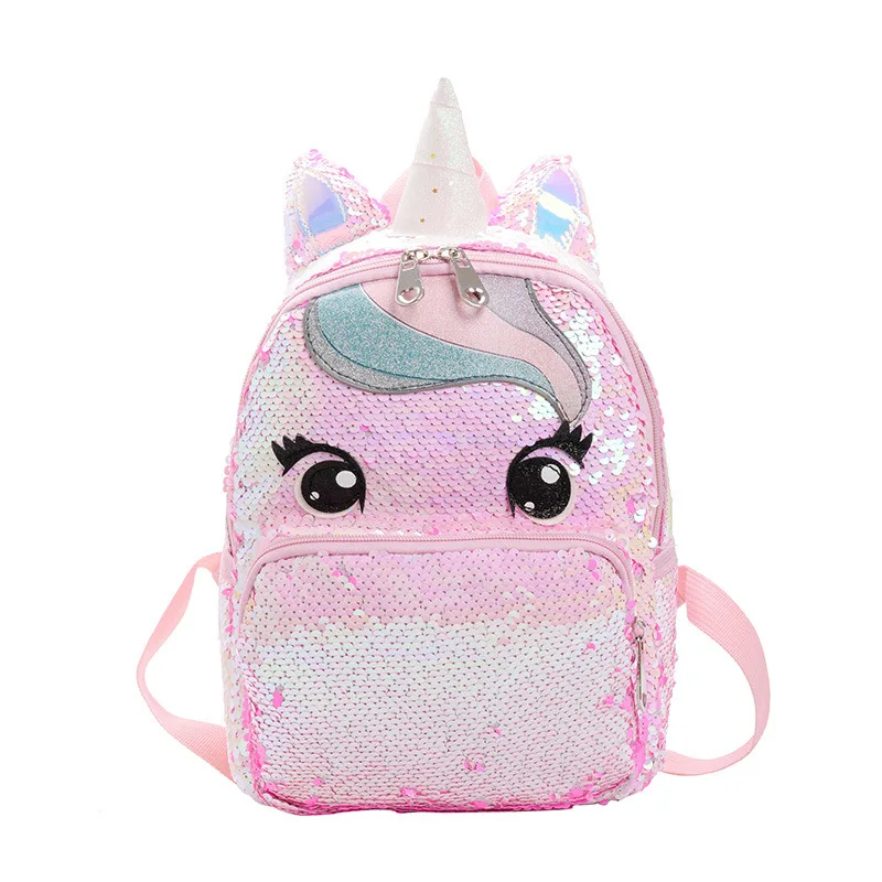 

Lovely Cartoon Schoolbag For Kids Girls Fashion Unicorn Sequins Backpack Large Capacity Load-Reducing School Book Bag Children