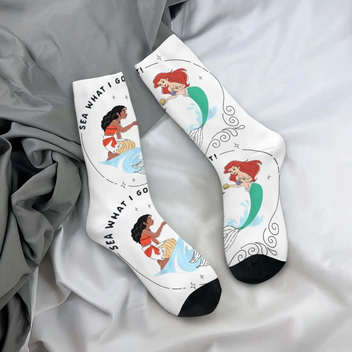 Winter Warm Retro Men\'s Women\'s Princess Moana And Ariel Sea What I Got Socks Sweat Absorbing Basketball Socks