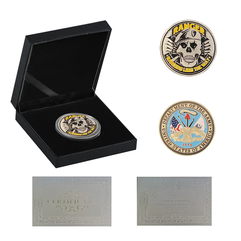 1775 United States Challenge Coin Of The Army Rangers Lead The Way Silver Coin Metal Gifts W/ Luxury Box