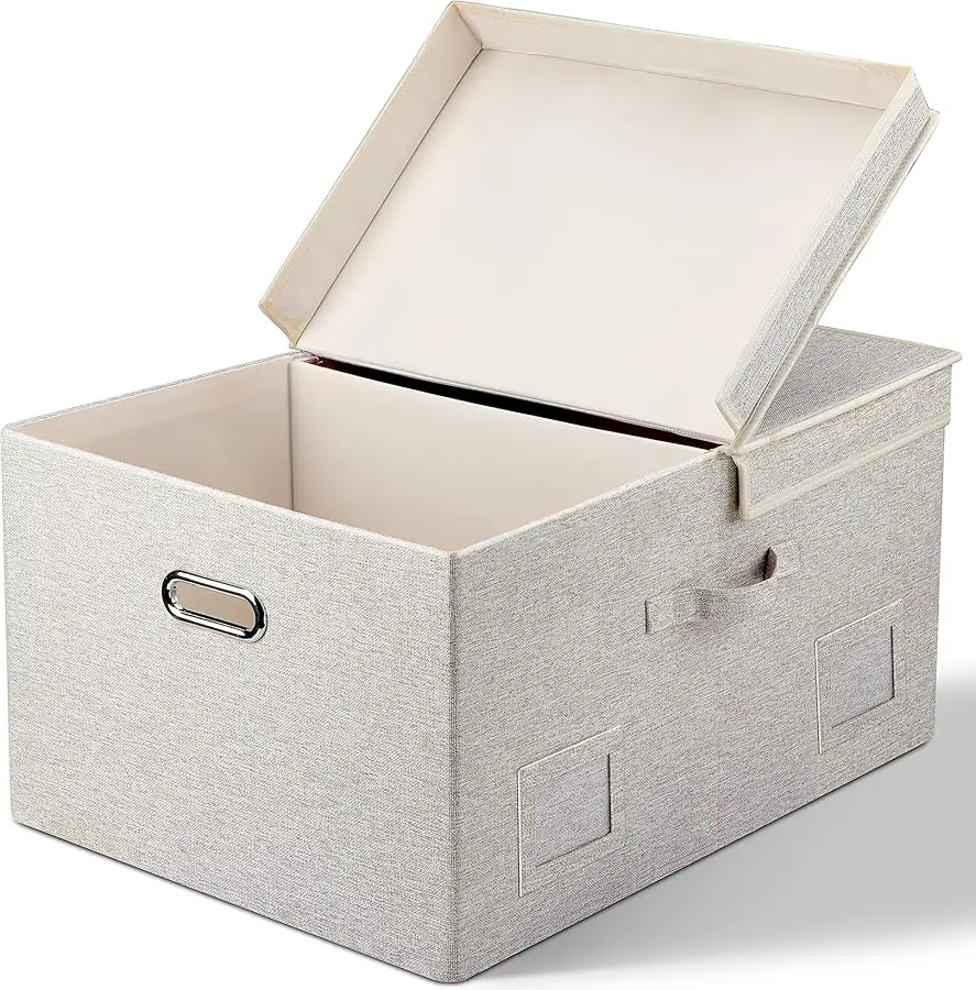 

75 Quart Extra Large Decorative Collapsible Storage Bins with Lids, 1 Pack Beige Stackable Boxes
