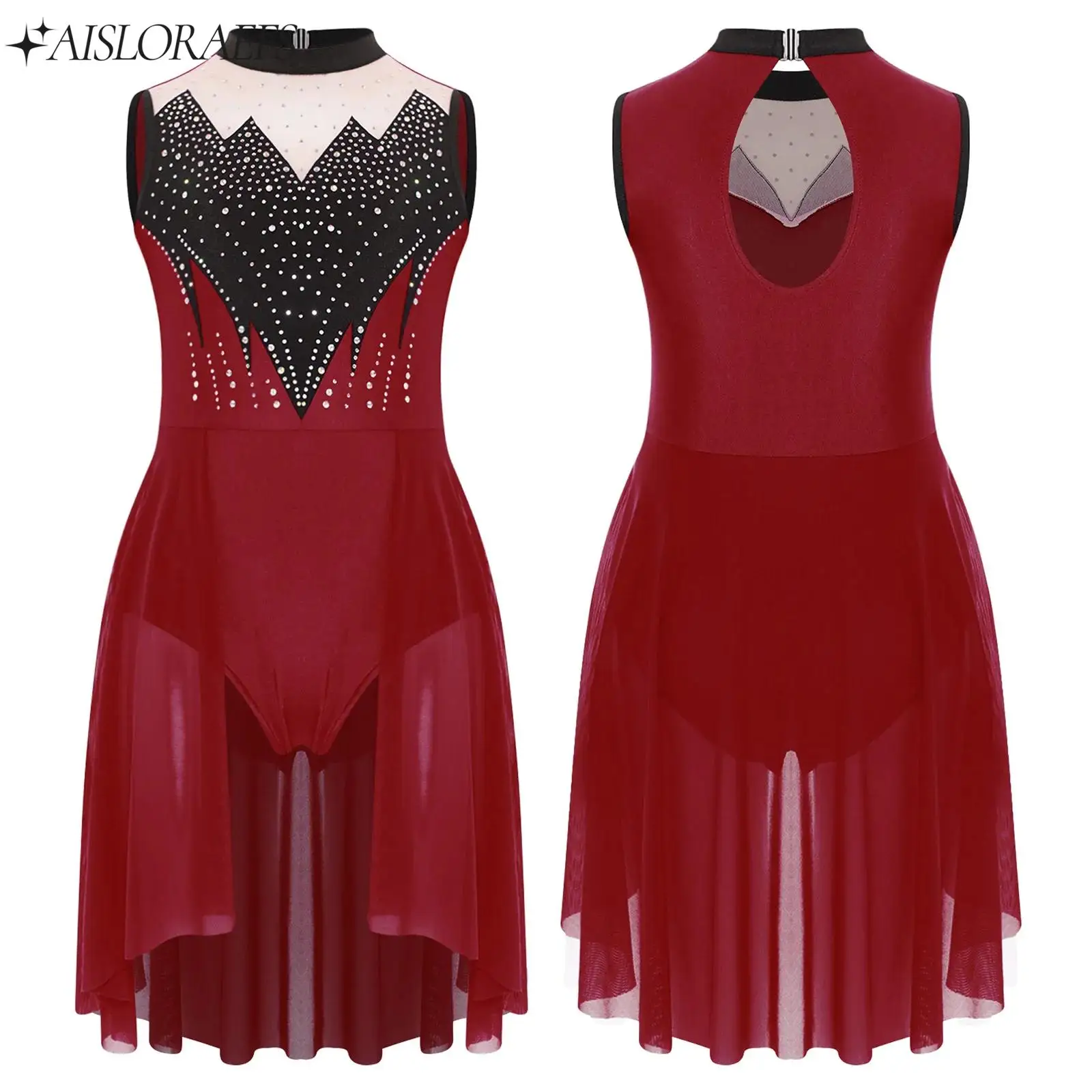 

Kids Girl Rhythmic Gymnastics Ballet Lyrical Latin Dance Costume Sleeveless Rhinestones Waltz Tango Ballet Dance Leotard Dresses