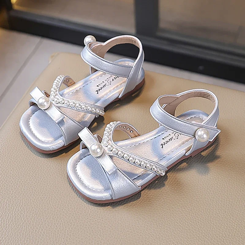 

Children's Sandals Summer New Beaded Bow Girls' Princess Sandals Soft Bottom Anti Slip Baby Kid's Casual Beach Shoes