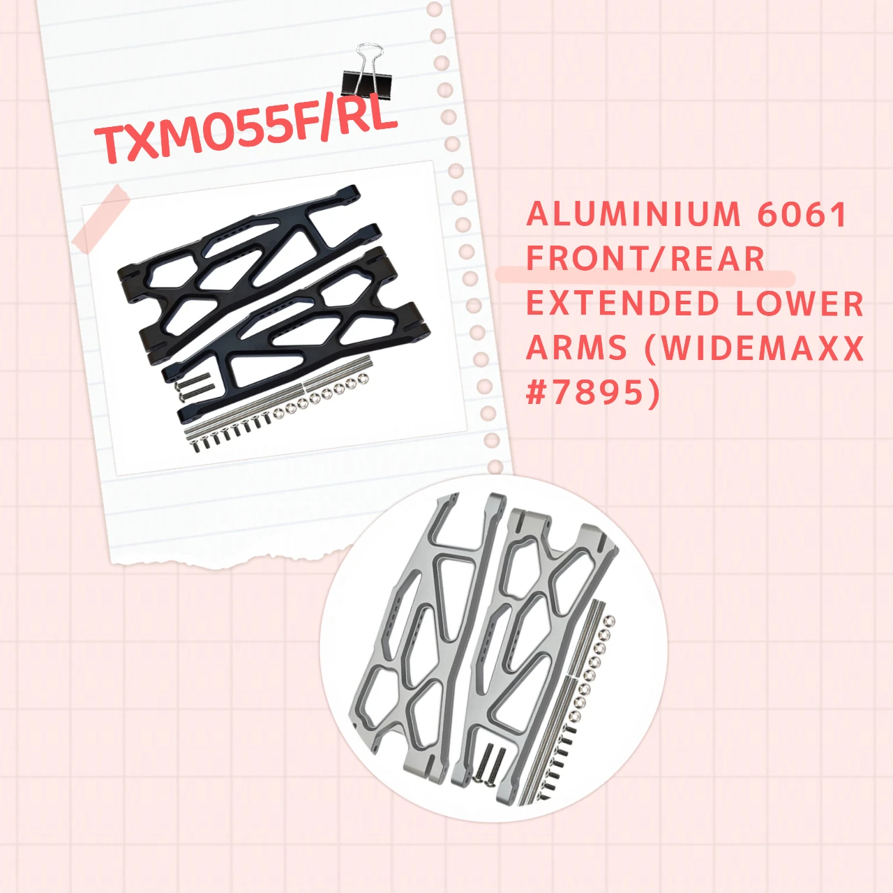 Bracciones inferiores extendidos delanteros/traseros de aluminio (Widemaxx # 7895) Para TRAXXAS 1/5 X-MAXX 8S, 1/6 XRT