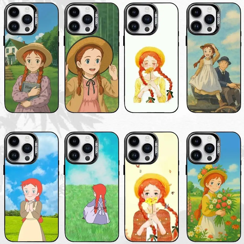 

A-Anne of Green Gables Cartoon Phone Case For iPhone17,16,15,14,13,12,11 Plus,Pro Max Black Matte Shockproof Cover