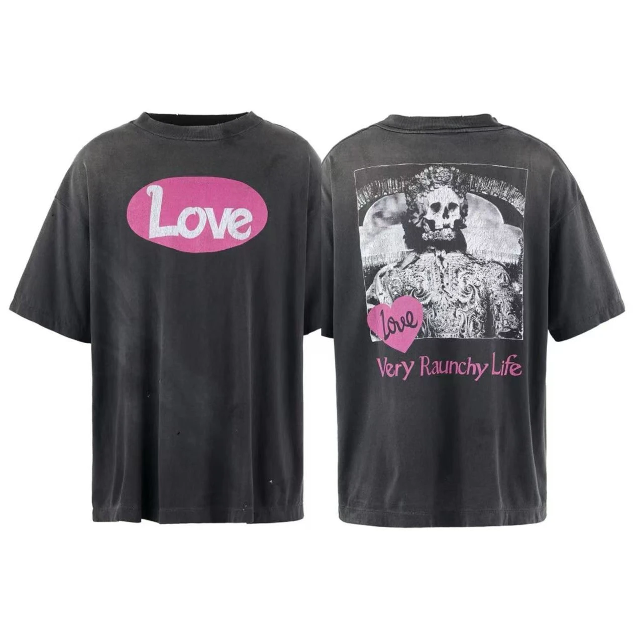 

Vintage Skull Print Saint T-Shirt Men Women Best Quality Washed T Shirt Short Sleeve Tee