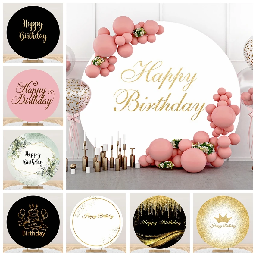 White Round Backdrop Cover Adult Birthday Black Pink Circle Photography Background for Baby Shower Party Wedding Portrait Decor