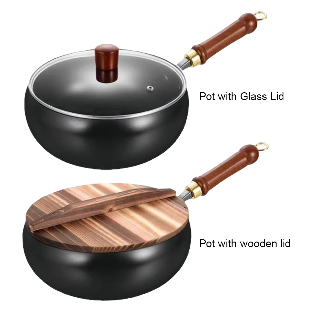 

24CM Chinese Wok Flat Bottom Non-Stick Pan Wooden Handle Iron Wok for Home Camping Restaurant Hotel Kitchen