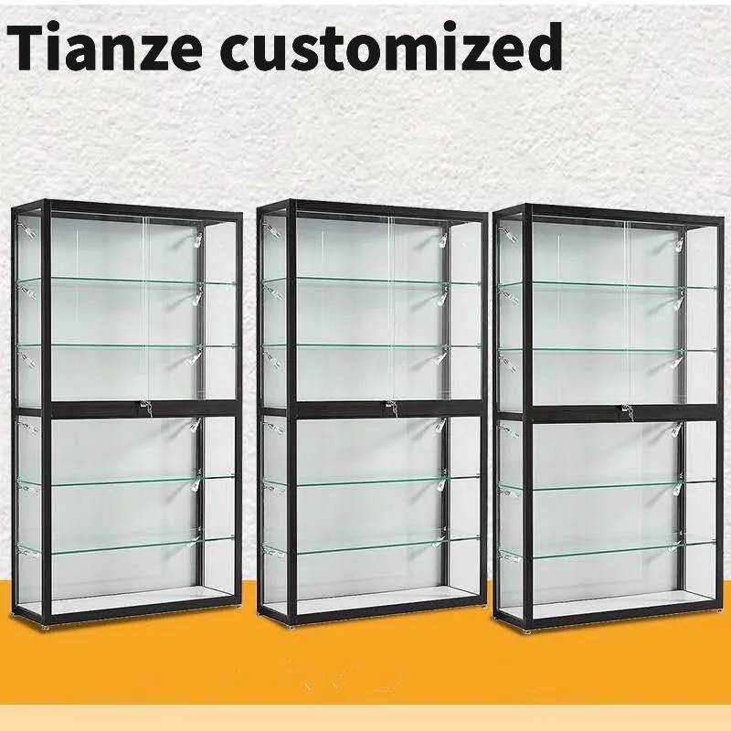 

Customized-retail lockable display showcase cabinet with LED light cheap aluminum frame smoke shop showcase