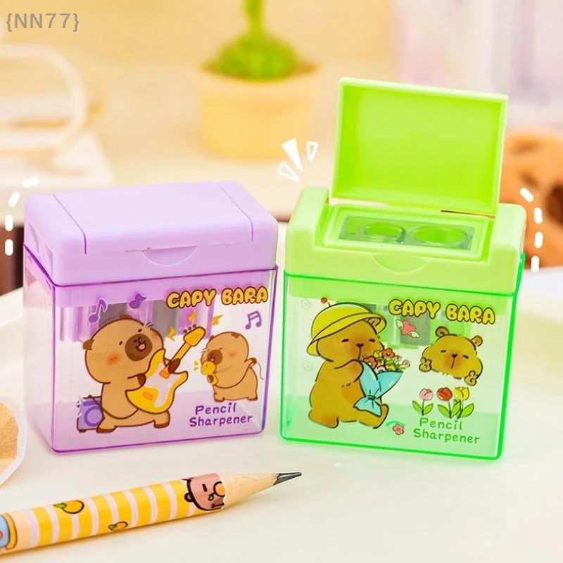 1/4 قطعة Kawaii كابيبارا مبراة أقلام لطيف ثقب مزدوج مبراة للأطفال الطلاب اللوازم المكتبية الكرتون القرطاسية هدية