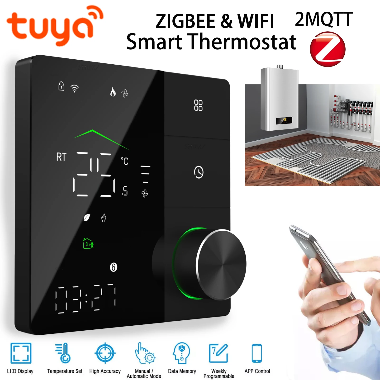 ZIGBEE&WIFI smart thermostat can be programmed for gas boilers/water valves/electric floors, floor heating infrared