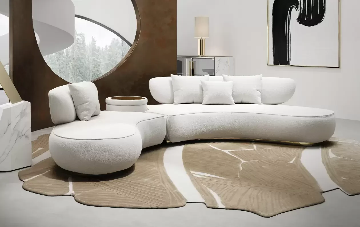 

A Modern Living Room Sofa Set with Rounded Corners Contemporary Fabric Tufted Stainless Steel Couch for Living Room Furniture