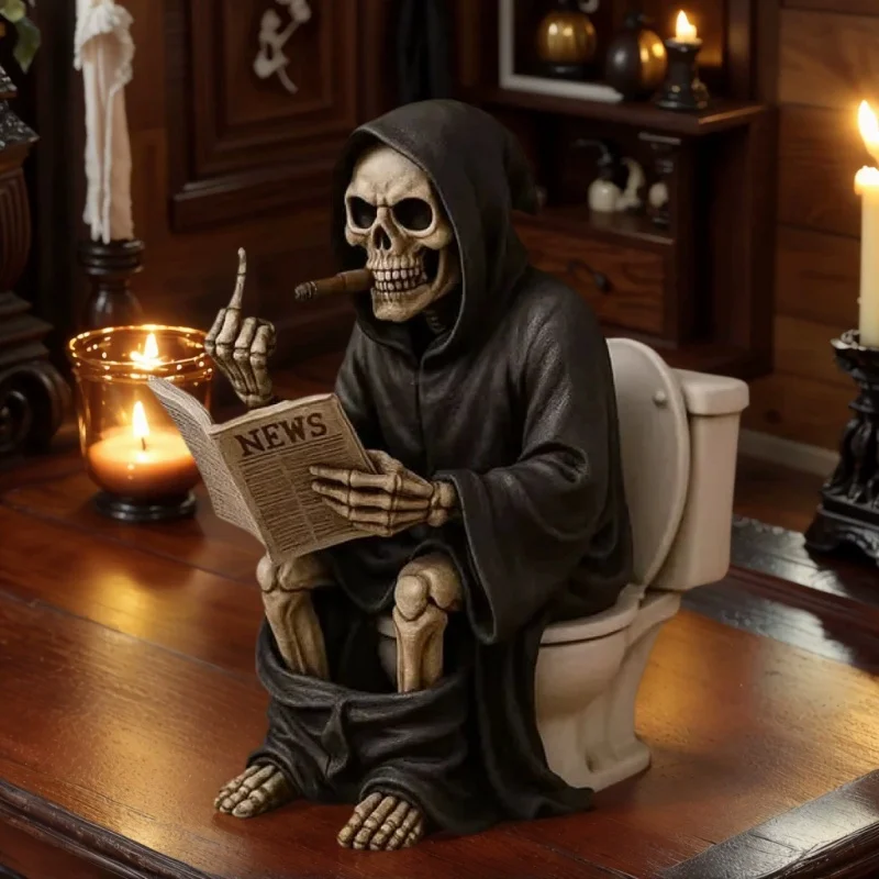 

2025 New Halloween Middle Finger Toilet Reaper Ornament - Resin Craft Statue, Unique Small Gift