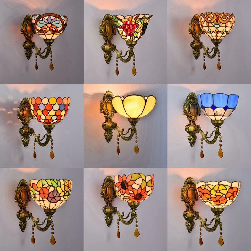 

8-inch Tiffany stained glass wall lamp balcony hallway foyer bedroom bedside lamp mirror front lamp bar hallway bar corridor