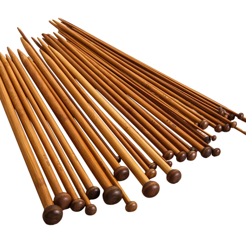 36pcs 18 Size Bamboo Knitting Needle Wool Weaving Handle Knitting Needles Single-pointed Art Crafts Portable DIY Handmade Tools